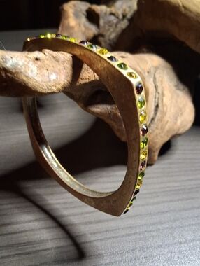 Vintage Gold-Tone Bangle with Yellow, Green & Ruby Accents